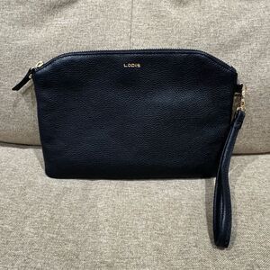 Lodis Black Dustine Eifel Pebbled Leather Wristlet Purse Clutch Bag